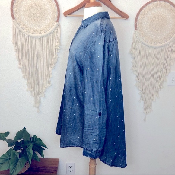 C. Est. 1946 chambray with gold polka dots long line tunic top - Picture 4 of 7